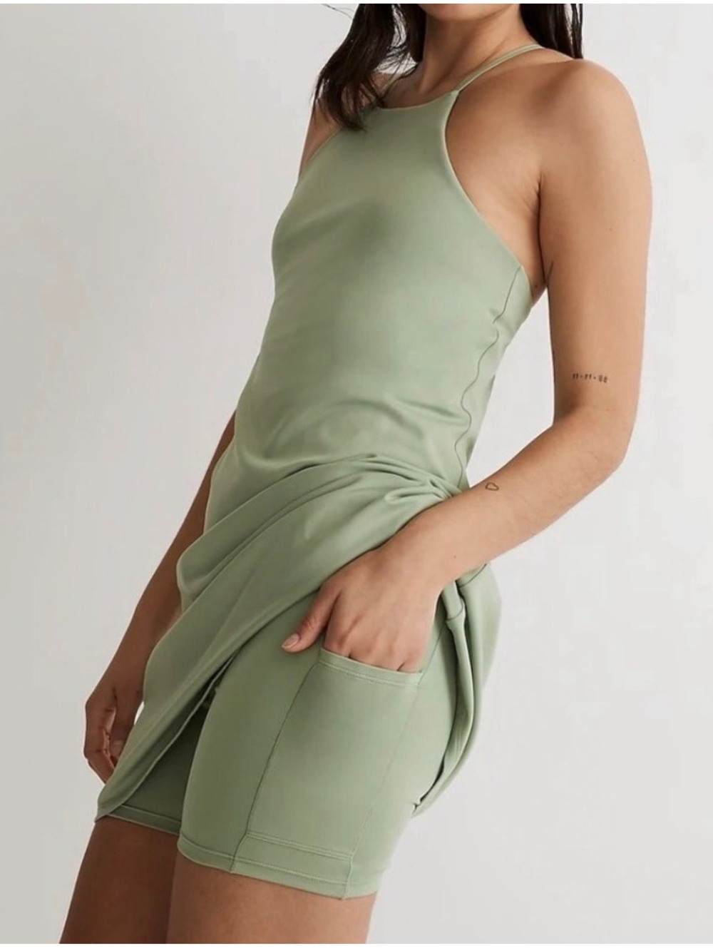 Madewell MWL Flex Fitness Dress XS Sage Green Built In Shorts Athletic